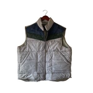 Vintage 80s Mens Puffer Vest Colorblock Grey Blue Green Quilted XL gorpcore